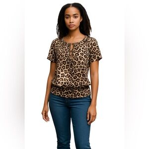 AB STUDIO JAGUAR ANIMAL PRINT TOP Size S Cream Black Brown